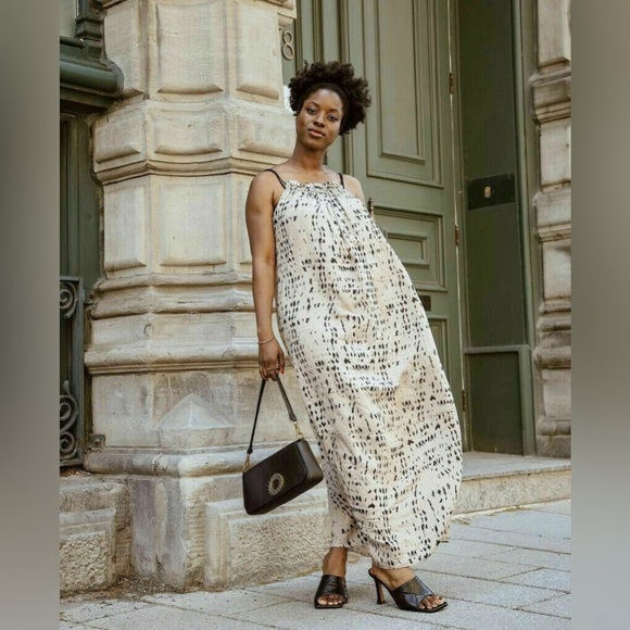 H&M Conscious Lyocell Blend Blogger Favorite Beige Black Maxi Dress sz Medium - Picture 1 of 6